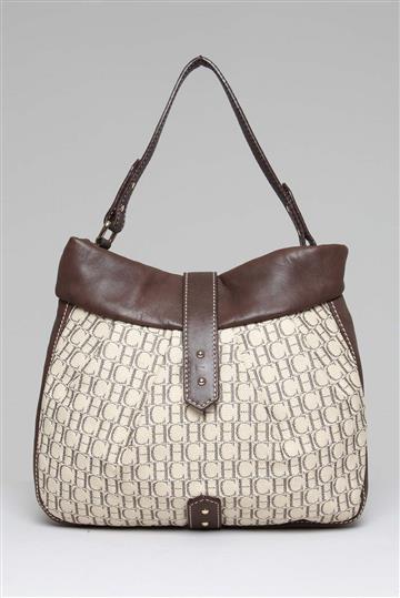 Bolsa Carolina Herrera Monograma logo dourado Marrom