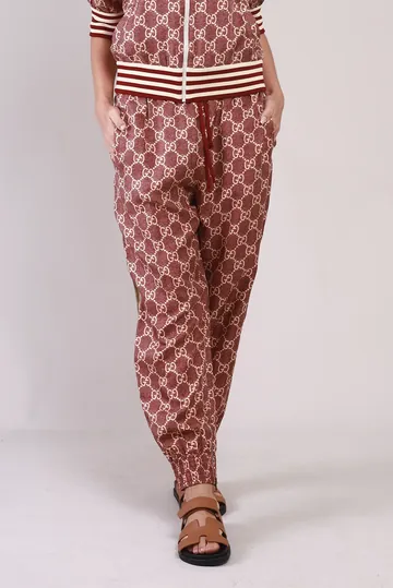 Calça Gucci Seda Monograma GG Bordô