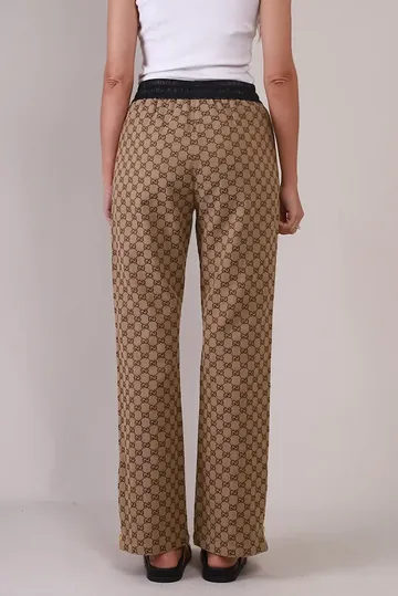 Calça Gucci Jacquard Monograma GG Bege