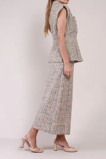 Conjunto Chanel Colete e Calça Tweed Colorido