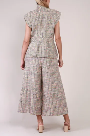 Conjunto Chanel Colete e Calça Tweed Colorido