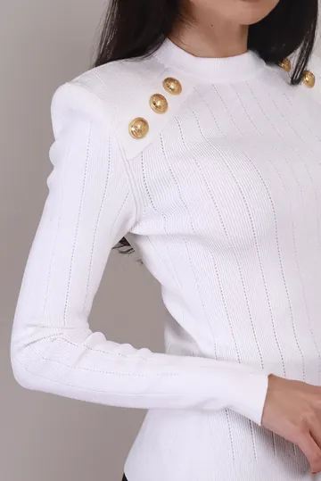 Sueter Balmain Tricô Canelado Branco