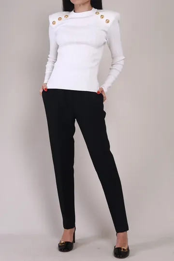 Sueter Balmain Tricô Canelado Branco