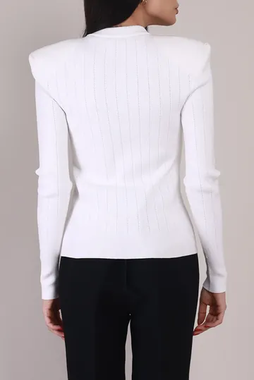 Sueter Balmain Tricô Canelado Branco