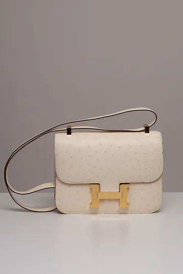 Bolsa Hermès Constance 24 Avestruz Beton Creme
