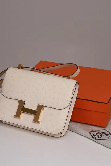 Bolsa Hermès Constance 24 Avestruz Beton Creme