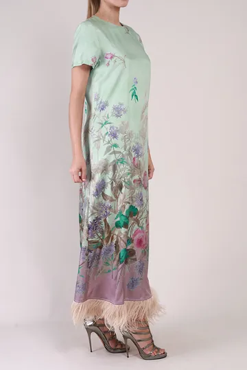 Vestido La DoubleJ Floral Plumas Verde