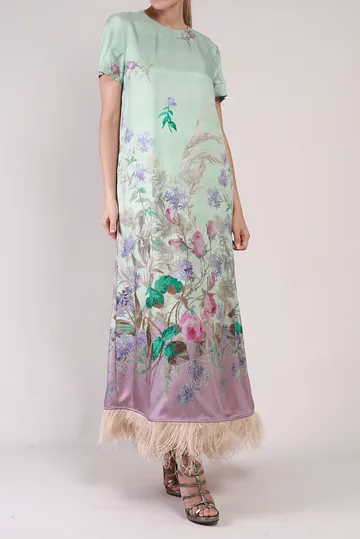 Vestido La DoubleJ Floral Plumas Verde