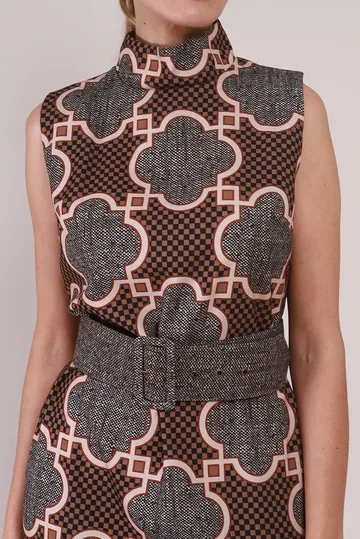 Vestido Allmost Vintage Quadriculado Cinto Cinza