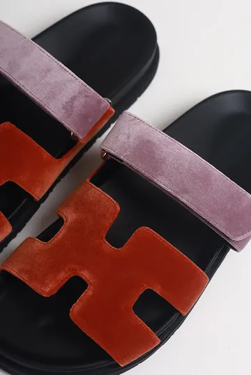 Sandália Hermès Chypre Veludo Terracota