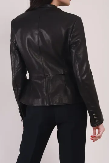 Jaqueta Christian Dior Couro Peplum Botões Monograma Preta