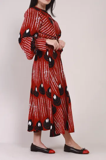 Vestido Achados da New Altuzarra Evasê Faixas Vermelho
