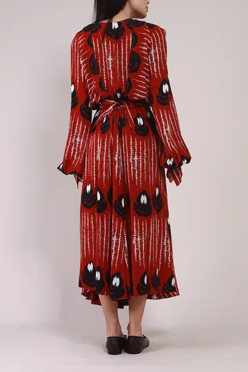 Vestido Achados da New Altuzarra Evasê Faixas Vermelho