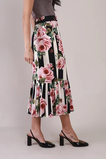 Saia Dolce & Gabbana Listras e Flores Off-White