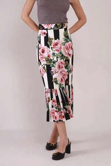 Saia Dolce & Gabbana Listras e Flores Off-White