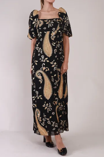 Vestido Cris Barros Bordados Dourados Preto