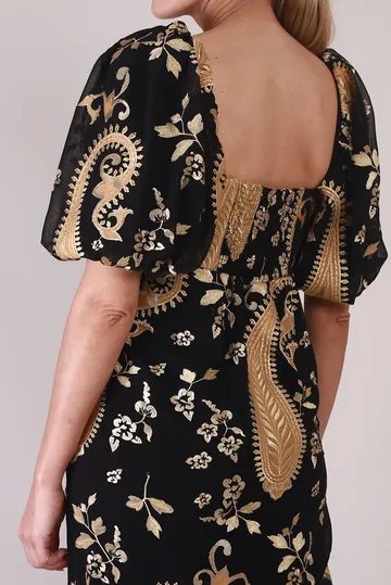 Vestido Cris Barros Bordados Dourados Preto