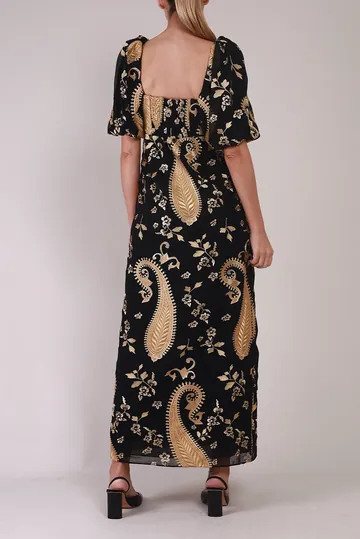 Vestido Cris Barros Bordados Dourados Preto
