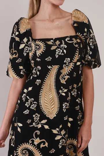 Vestido Cris Barros Bordados Dourados Preto
