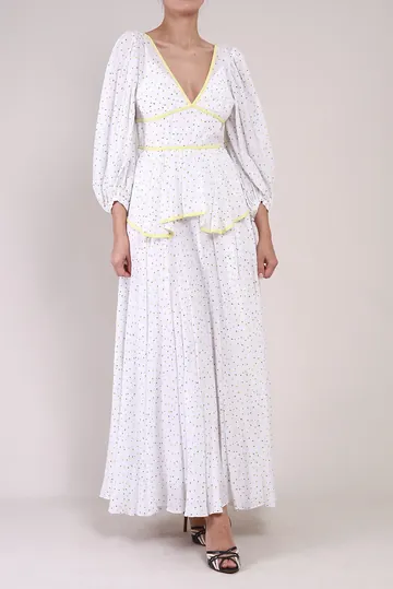 Vestido Staud Longo Babado Algodão Branco