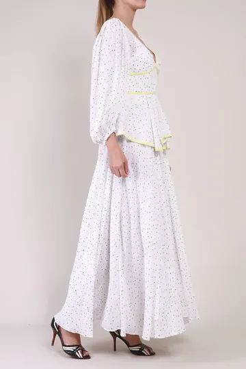 Vestido Staud Longo Babado Algodão Branco