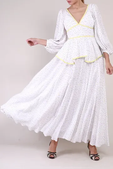 Vestido Staud Longo Babado Algodão Branco