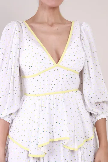 Vestido Staud Longo Babado Algodão Branco