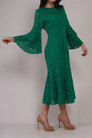 Vestido Carolina Herrera Midi Renda Verde