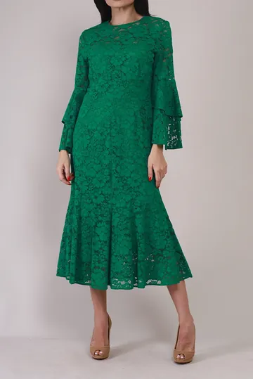 Vestido Carolina Herrera Midi Renda Verde