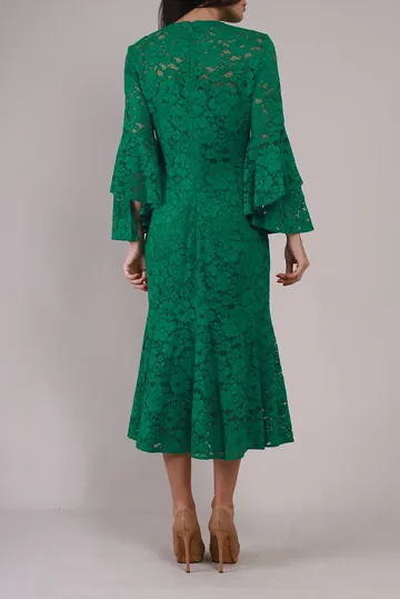 Vestido Carolina Herrera Midi Renda Verde