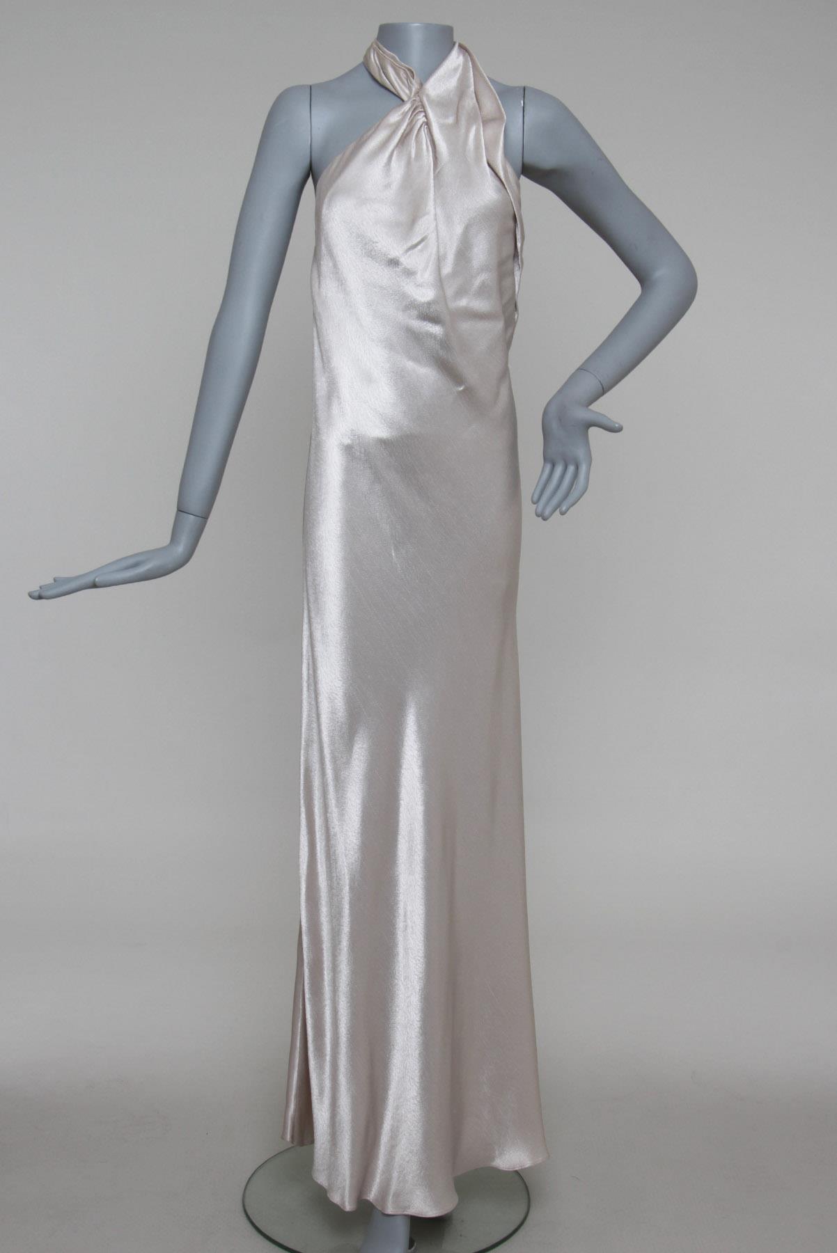 Vestido Achados da New Longo um ombro só Bege