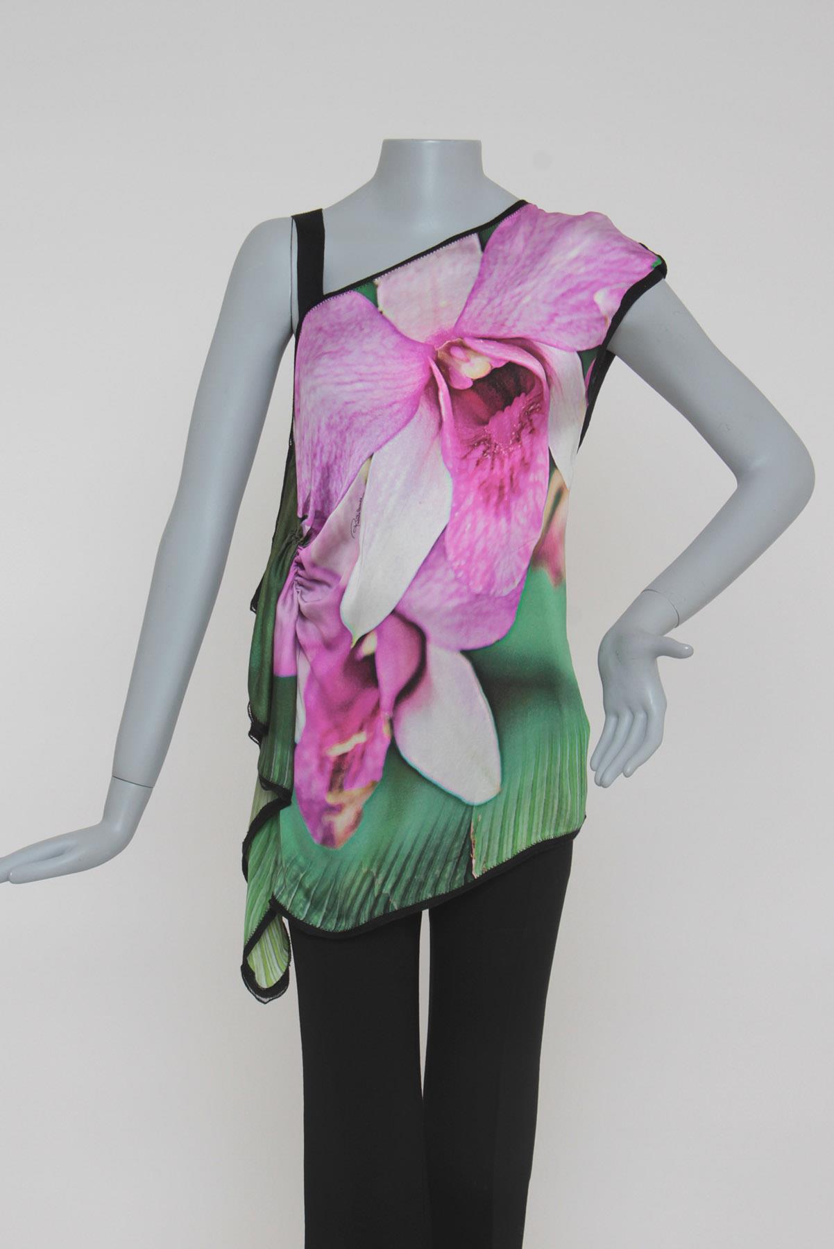 Blusa Roberto Cavalli Seda Orquidea Colorido
