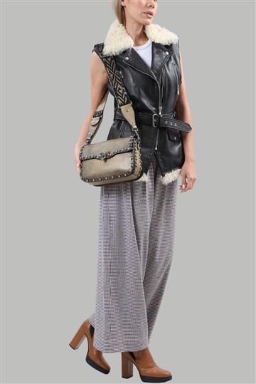 Colete Alexander Mcqueen Couro e Pelo Preto