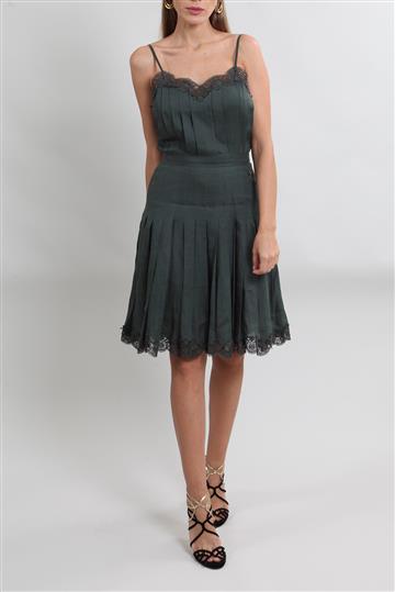 Vestido Chanel Plissado  Renda Verde