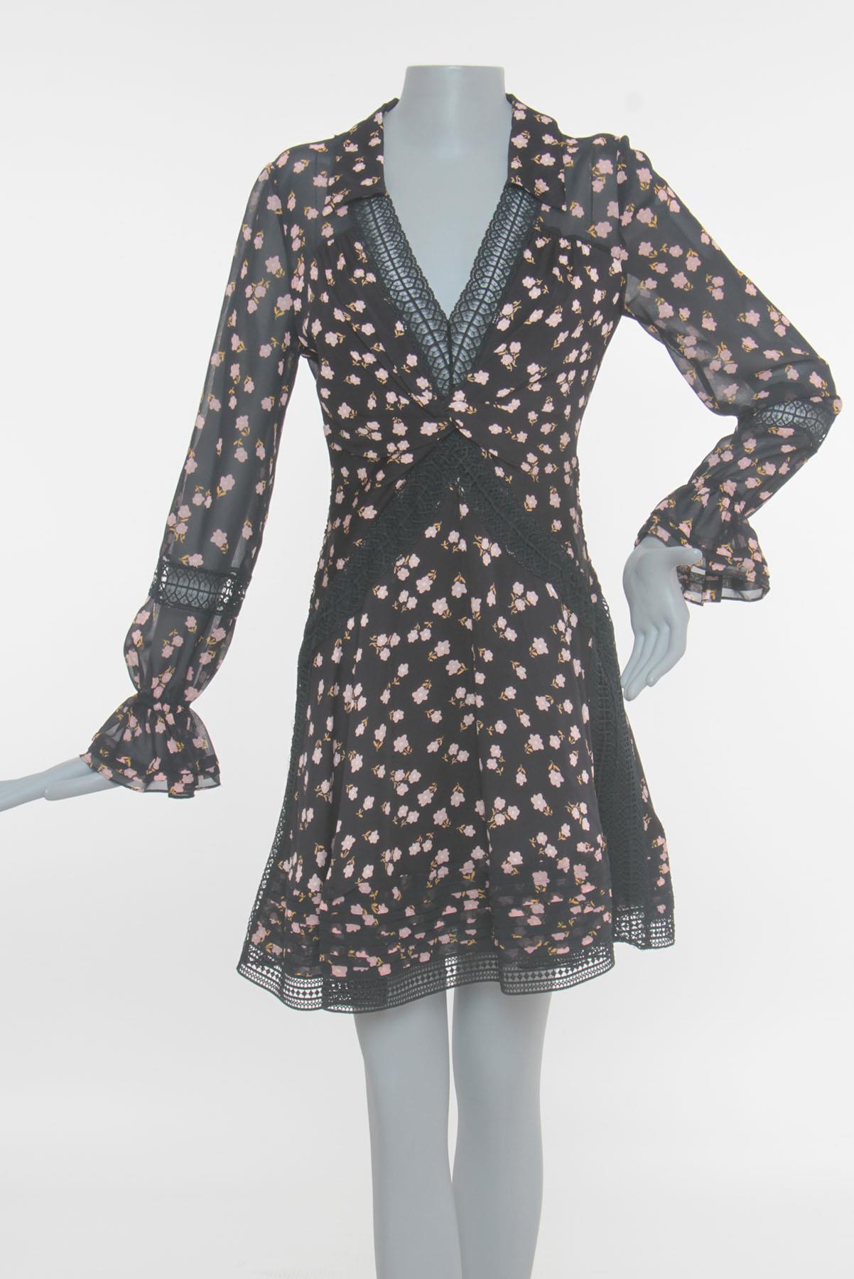 Vestido Self-Portrait Renda Estampado Azul