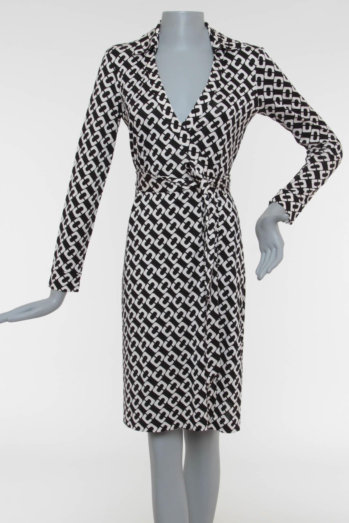Vestido Diane Von Furstenberg Envelope Preto e Branco