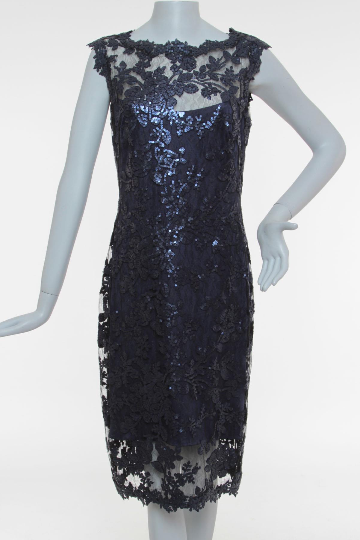 Vestido Tadashi Shoji Paetê Azul