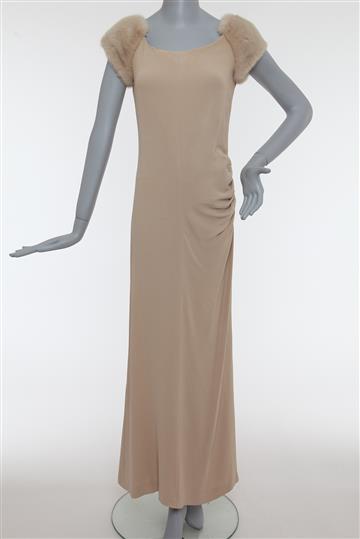 Vestido Valentino Longo Ombro Vison Bege
