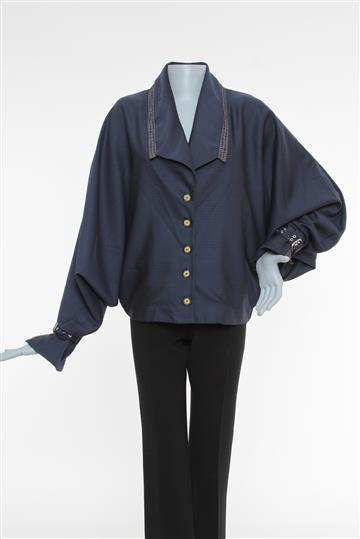 Blusa Achados da New  Gola Bordada Azul Marinho