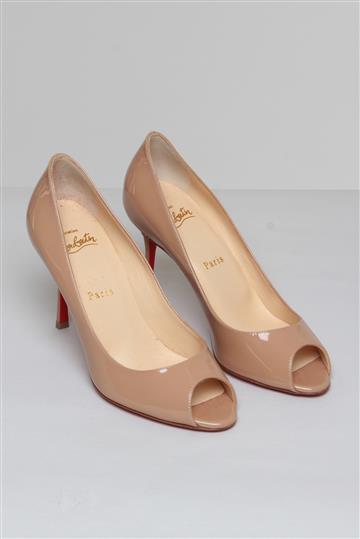 Sapato Christian Louboutin Verniz Peep Toe Bege