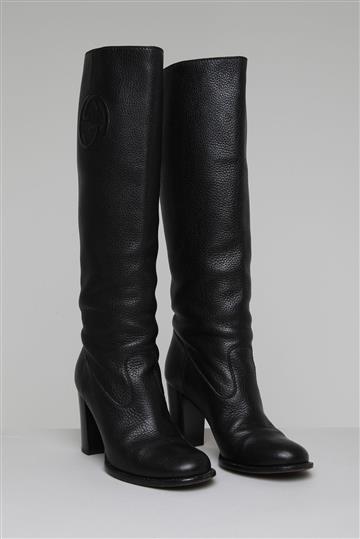 Bota Gucci Couro Cano Alto Preto