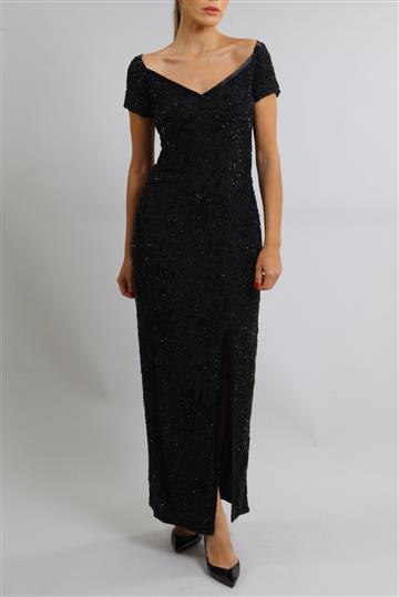 Vestido Achados da New Longo Bordado  Preto