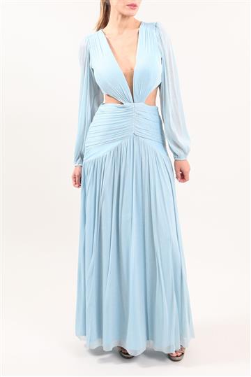 Vestido Manga Longa Brilho Azul