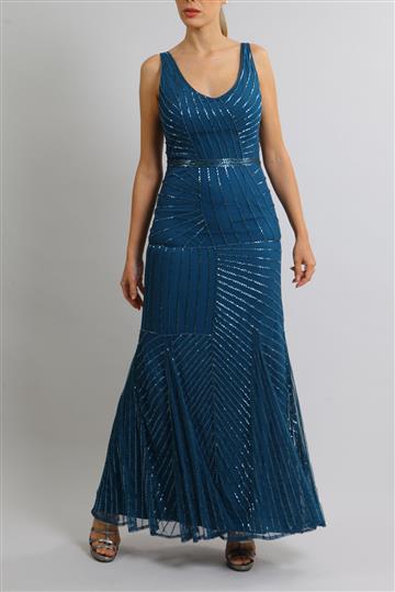 Vestido Tufi Duek Longo Bordado Azul