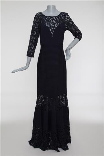 Vestido Manga Longa Tadashi Shoji Renda Bordado Azul