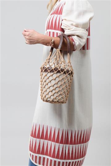 Bolsa Staud Couro e Rede Bege