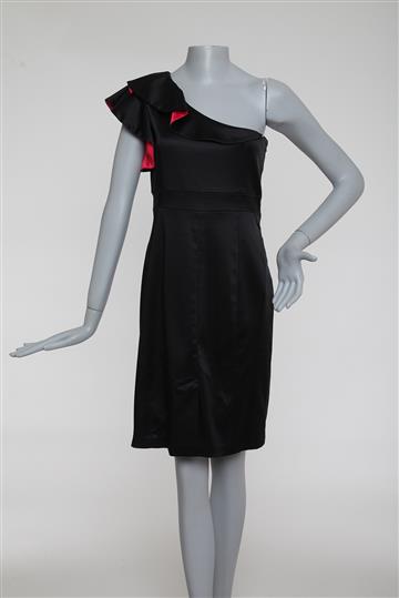 Vestido Jax Um ombro Cetim Preto