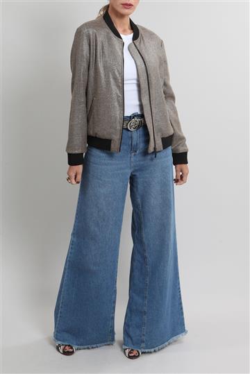 Jaqueta Mixed Bomber com Brilho Dourado