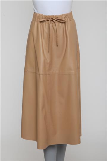 Saia Amissima Couro Midi Bege