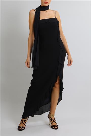 Vestido Ralph Lauren Alcinha Longo com Echarp Preto